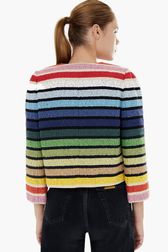 Women - Multicolored Striped Short Jacket, Multico back worn view