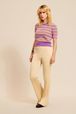 Women - Women Pastel Multicolor Striped Short Sleeve Sweater, Lilac details view 1