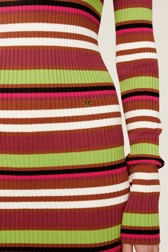 Women Maille - Women Multicolor Striped Maxi Dress, Multico emerald striped details view 1