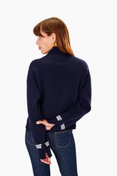 Women - Woolen SR Hearts Sweater, Black/blue back worn view