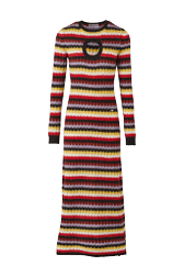 Women Striped Fluffy Maxi Dress Multico crea front view