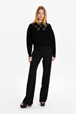 Women Ajoure - Women Openwork Floral Sweater, Black front worn view