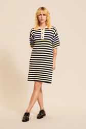 Women - Oversized Polo Dress with multicolored stripes, Night blue front worn view