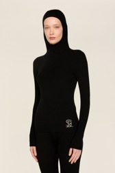 Women Maille - Ribbed Wool Hoodie, Black details view 3