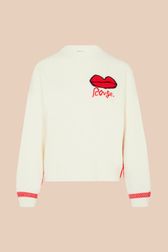 Women - Long sleeve Sweater with Bouche Embroidery, Ecru front view