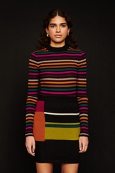 Femme Maille - Mini jupe color block laine alpaga femme, Multico crea vue portée de face