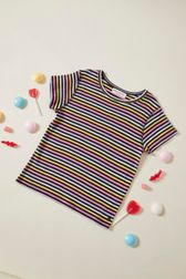 Girls - Multicolor Striped Girl T-shirt, Multico striped details view 1