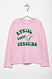 Girls Solid - Long-Sleeved Oversized Printed Girl T-shirt, Pink front view