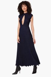 Women - Long Dress In Lurex Knit, Night blue front worn view