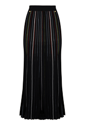 Women Long Pleated Skirt With Multicoloured Stripes Black front view