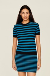 Women Raye - Women Poor Boy Striped Short Sleeve Sweater, Striped black/pruss.blue details view 1