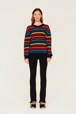 Women Raye - Women Big Poor Boy Striped Sweater, Multico striped rf front worn view