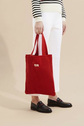 Women - Heart Crochet Bag, Red back worn view