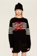 Women Tricolor Striped Sweater Black front worn view