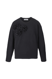 Women Maille - Flowers Poor Boy Sweater, Black front view
