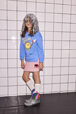 Girls Solid - Girl Rounded Collar Sweatshirt, Blue front worn view