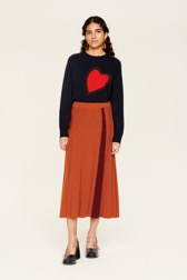 Women Two-Tone Godet Skirt Red front worn view