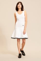 Women - Twisted Mesh Tailored Tank Dress, White front worn view