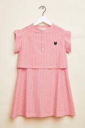 Girls - Striped Girl Short Dress, Red/white front view