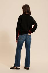 Women - Black long sleeve sweater with bouche embroidery, Black back worn view