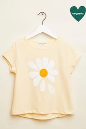Filles - T-shirt fille motif fleur, Jaune clair vue de face