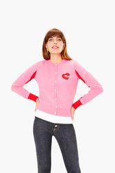 Women - Heart Cardigan, Pink front worn view