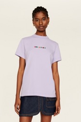 T-shirt multicolore signature femme Lilas vue portée de face