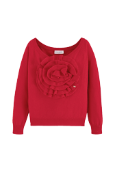 Women Maille - Women Plain Flower Sweater, Red front view