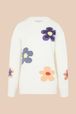 Women - Long Sleeve Sweater with Floral Pattern, Ecru front view
