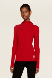 Women Maille - Ribbed Wool Hoodie, Red details view 3