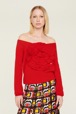 Women Maille - Women Plain Flower Sweater, Red front worn view