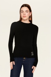 Women Maille - Women Ribbed Wool Sweater, Black front worn view