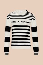 Women - Striped Long Sleeve Pullover with Shoulder Buttons, Black/white front view