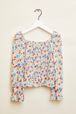 Floral Print Girl Blouse with Balloon Sleeves Multico front view