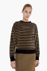 Women - Striped Velvet Rykiel Sweatshirt, Black front worn view