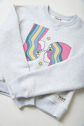 Girls Solid - Girl Printed Cotton Sweater - Bonton x Sonia Rykiel, Grey details view 2