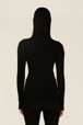 Women Maille - Women Ribbed Wool Hoodie, Black back worn view