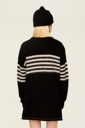 Women Maille - Women Tricolor Striped Sweater, Black back worn view
