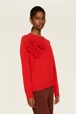 Femme Maille - Pull laine fleur en relief femme, Rouge vue de détail 1