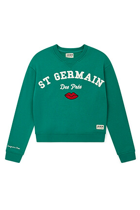 Girls Solid - Printed Girl Oversize Cropped Sweater - Bonton x Sonia Rykiel, Green front view