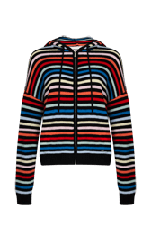 Women Zipped Hoodie Multicolor Stripes Multico striped front view