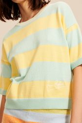 Women Striped Short Sleeve Sweater Light yellow details view 2