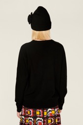 Women Maille - Women Wool Flowers Sweater, Black back worn view