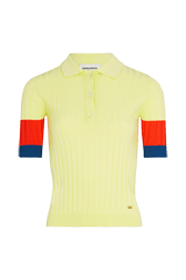 Women Solid - Women Ribbed Viscose Polo Shirt, Baby yellow front view