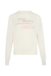 Women Rhinestone Quote Cotton Sweater White front view