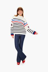Women - Sailor Sweater Tricolor, White front worn view