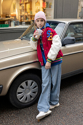 Girls Solid - Girl Varsity Jacket - Bonton x Sonia Rykiel, Burgundy details view 8