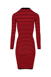 Women Raye - Women Rib Sock Knit Striped Maxi Dress, Black/red back view