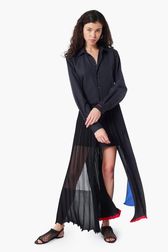 Women - Long Dress With Trompe L'oeil Effect, Black front worn view