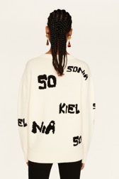 Women Sonia Rykiel logo Wool Grunge Sweater Ecru back worn view